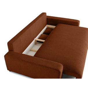 Pivoine - canapé droit 3 places - convertible avec coffre - en velours côtelé - Terracotta