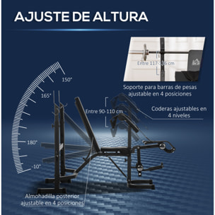 Banco de Musculación Inclinable Soporte de Barras Ajustable 187x140x117-136 cm