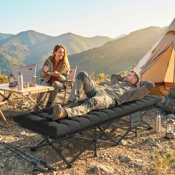 Cama Plegable Camping con Colchón Extraíble Cama de Acampada Portátil Extra Ancha 80 cm Tela Oxford 600D con Reposacabezas Bolsa Transporte Bolsillo Carga 200 kg para Playa Senderismo Negro