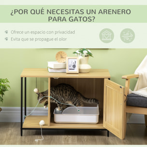 Arenero para Gatos Mueble Arenero para Gatos con Puerta Bola de Juguete Colgante Caja de Arena para Gatos para Interior 80x48x55 cm Roble