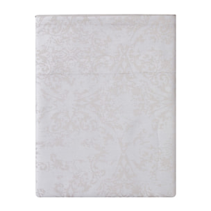 Drap plat imprimé en satin de coton bio, QUANTIQUE, Nacre