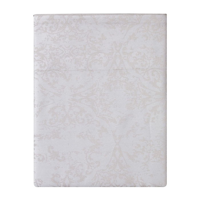 Drap plat imprimé en satin de coton bio, QUANTIQUE, Nacre