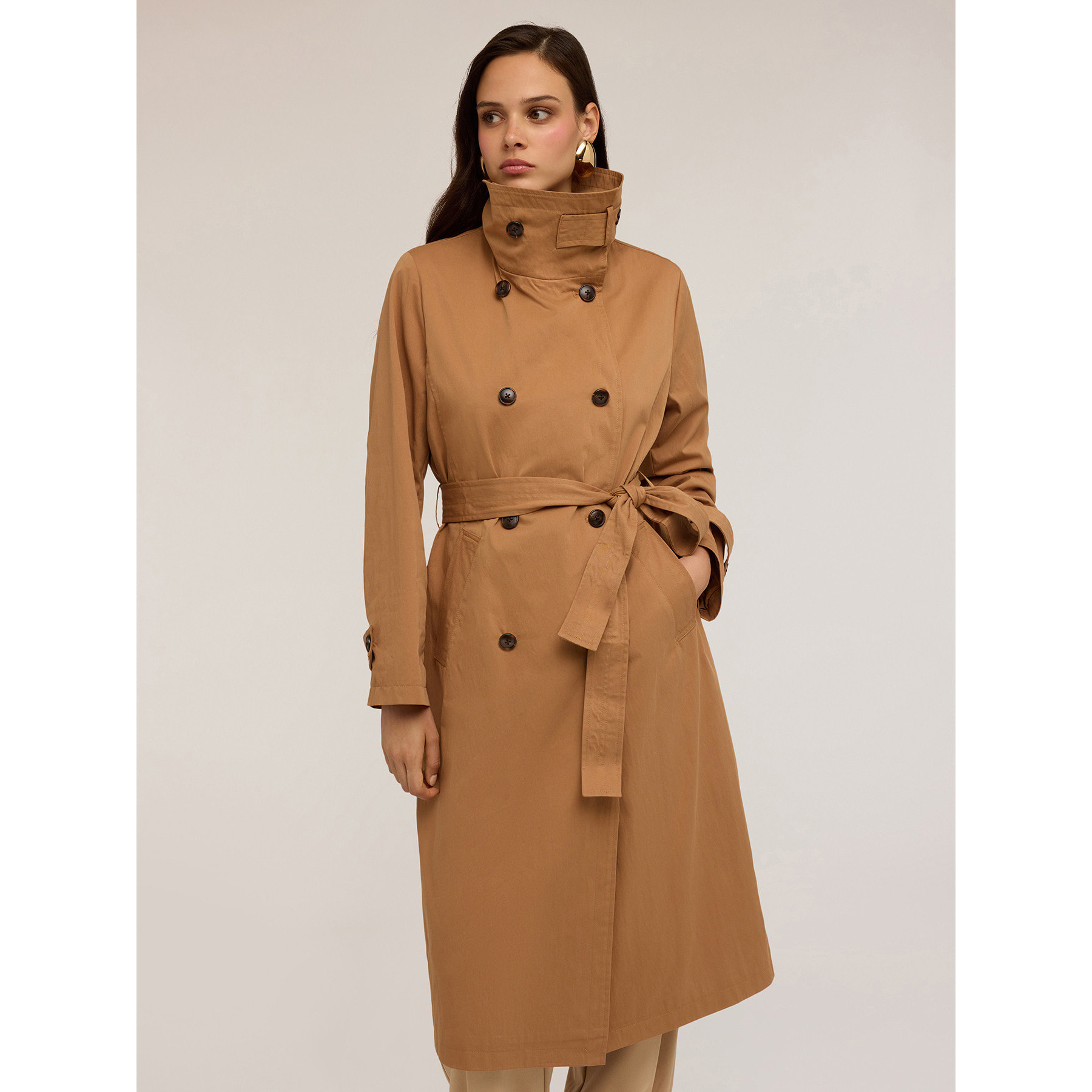 Motivi - Trench a collo alto in tessuto tecnico - Marrone