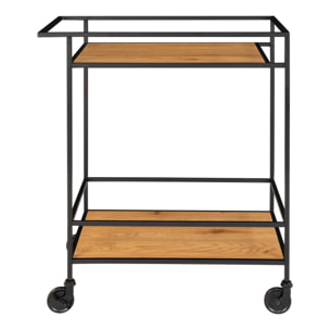 Carrello bar Vita a 2 ripiani effetto rovere con struttura in acciaio nero, 68×40×79 cm