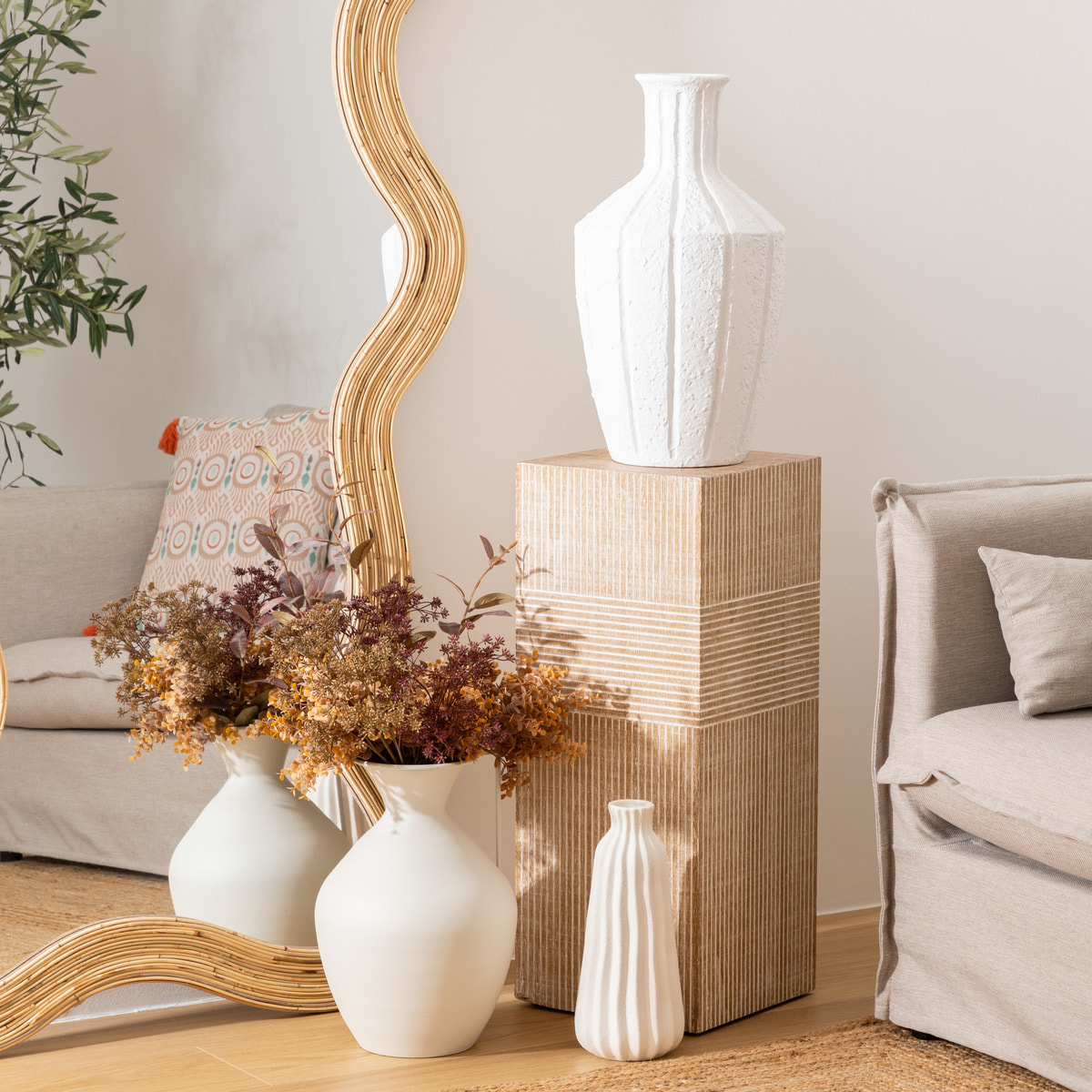 Vase antique "Nolwi" céramique blanc H48cm
