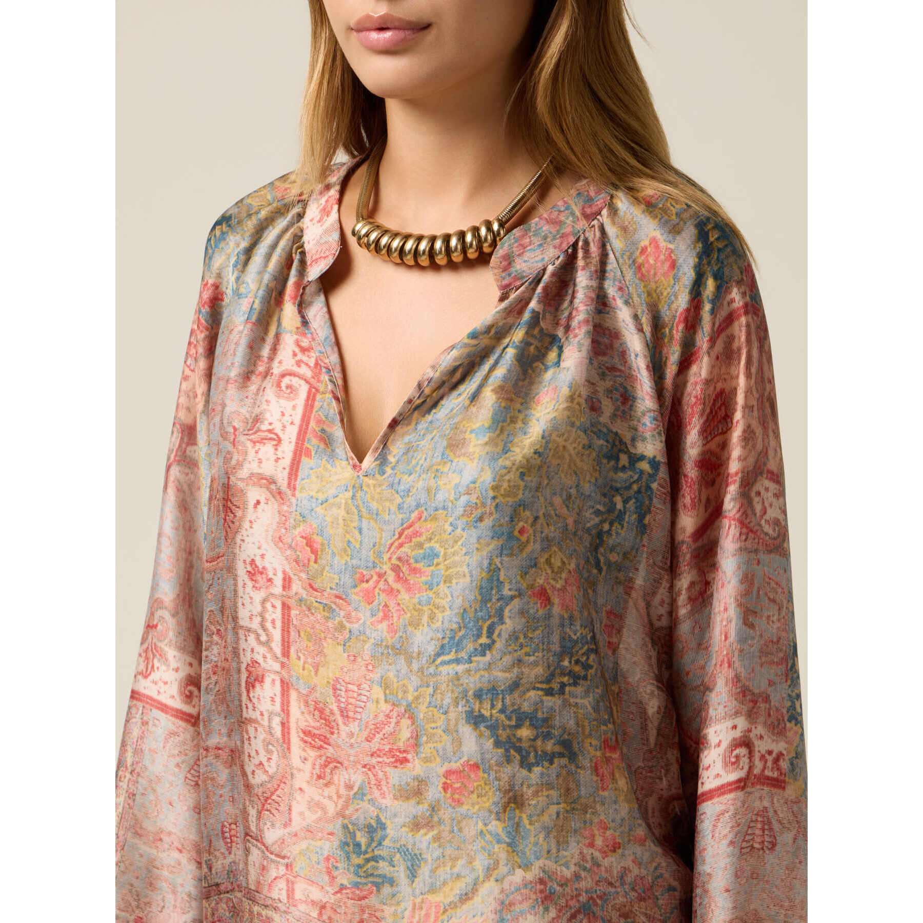 Oltre - Blusa in raso fantasia - Beige