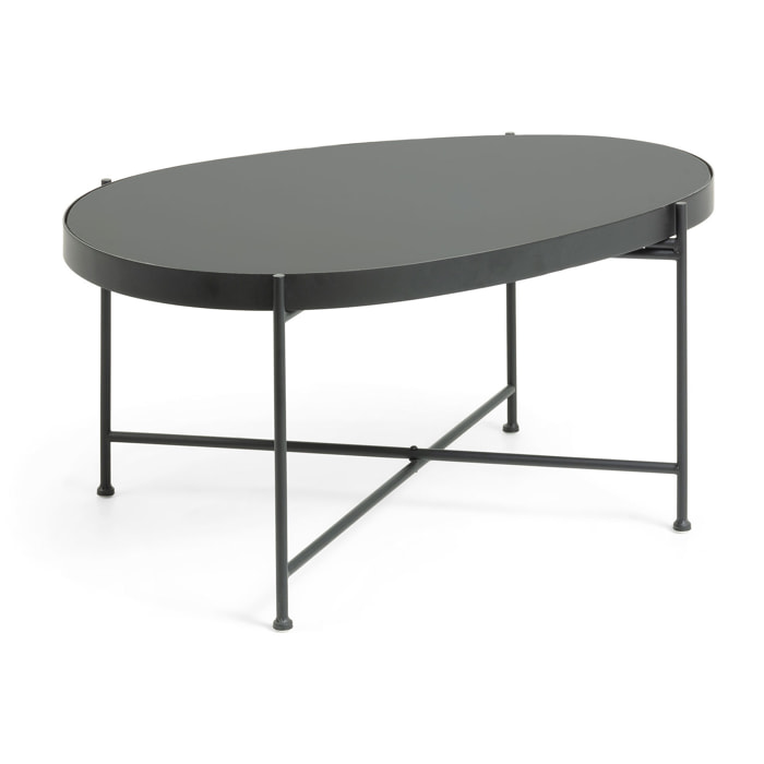 Mesa de centro Marlet cristal tintado negro y estructura de acero acabado negro 82 x 55 cm