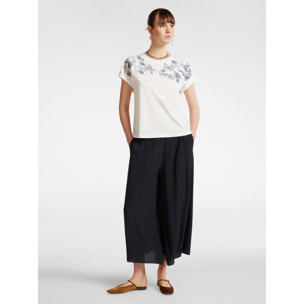 Elena Mirò - T-shirt con ricamo floreale - Bianco