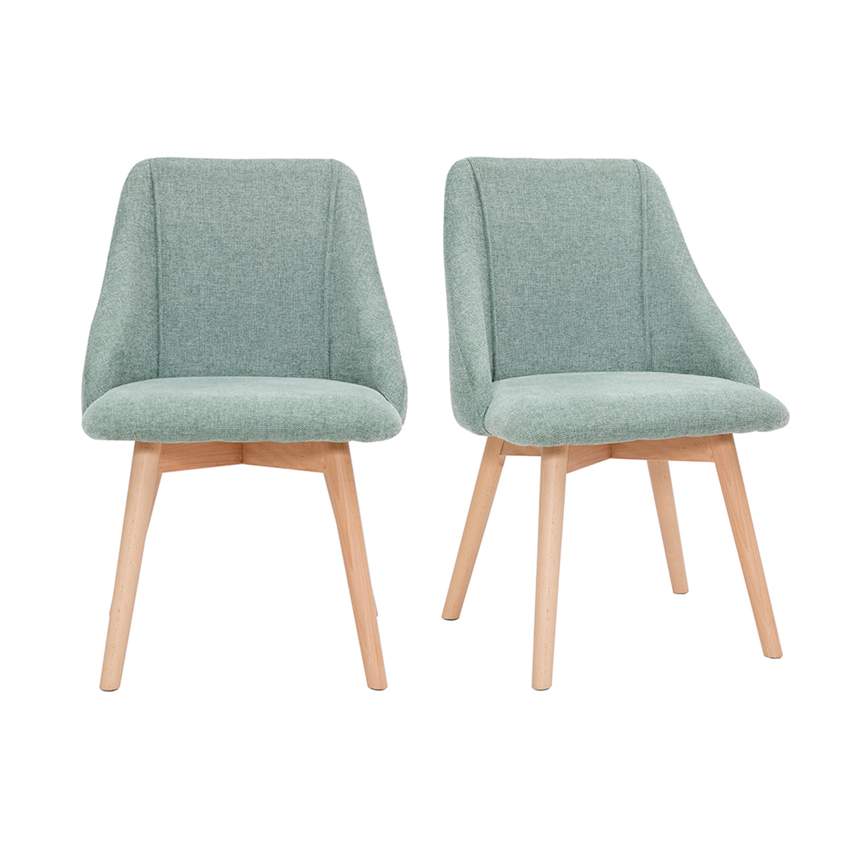 Chaises scandinaves en tissu effet velours texturé vert céladon et bois clair (lot de 2) HIGGINS