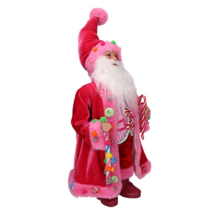 Babbo natale in tessuto con caramelle rosa cm23x13h45