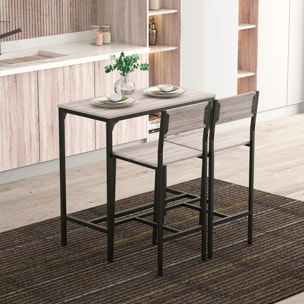 Conjunto Mesa Alta de Cocina con 2 Taburetes, Mesa de Bar Alta, Ahorro de Espacio, para Pisos Pequeños, Comedor, Balcón o Isla Cocina, Estilo Industrial, 89x45x87 cm, Natural y Negro