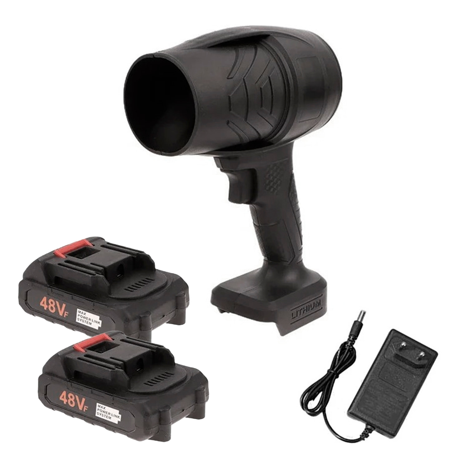 Soffiatore senza fili con motore senza spazzole, velocità regolabile, 1500W e batteria da 1200mAh.