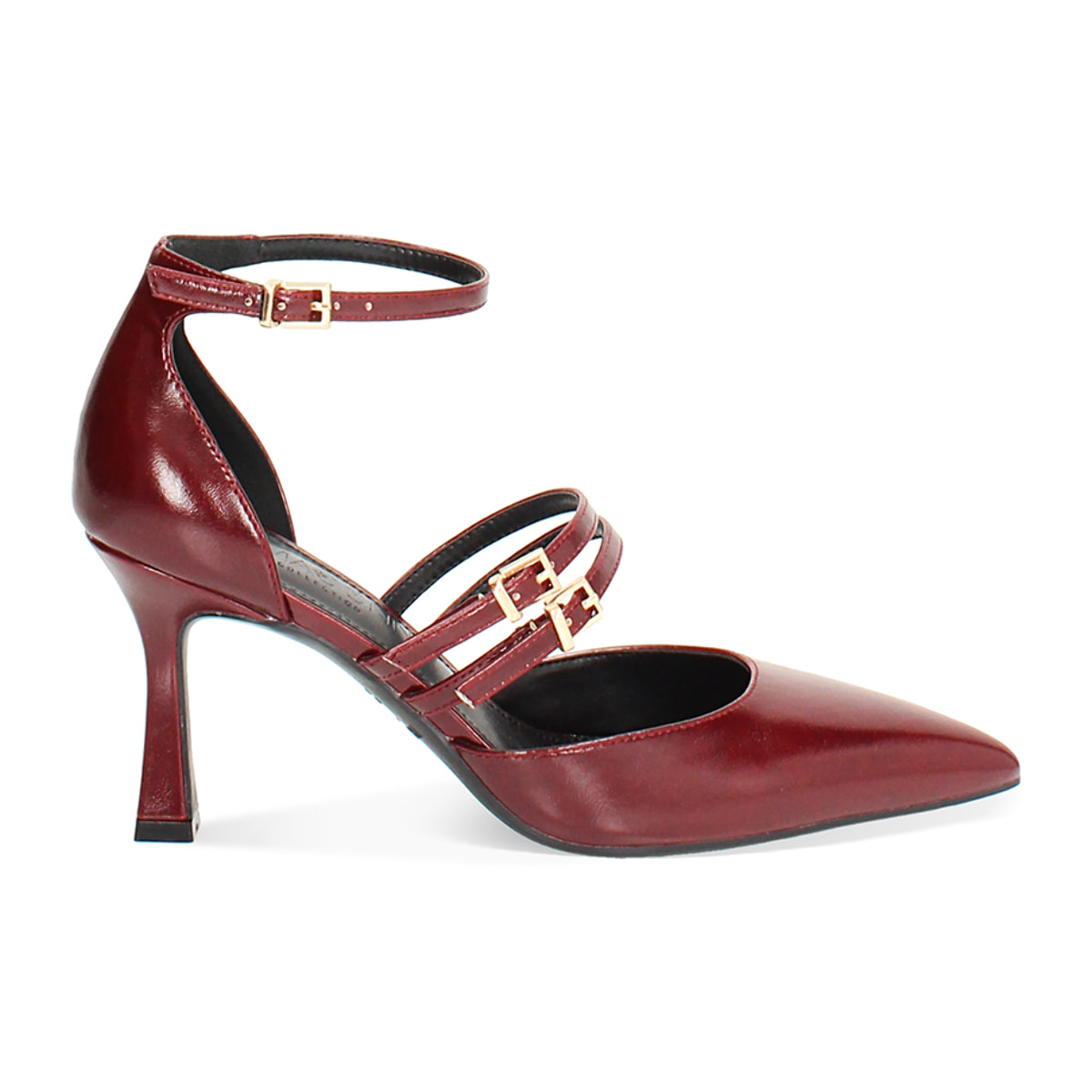 Décolleté open shank bordeaux con tacco 7,6 cm
