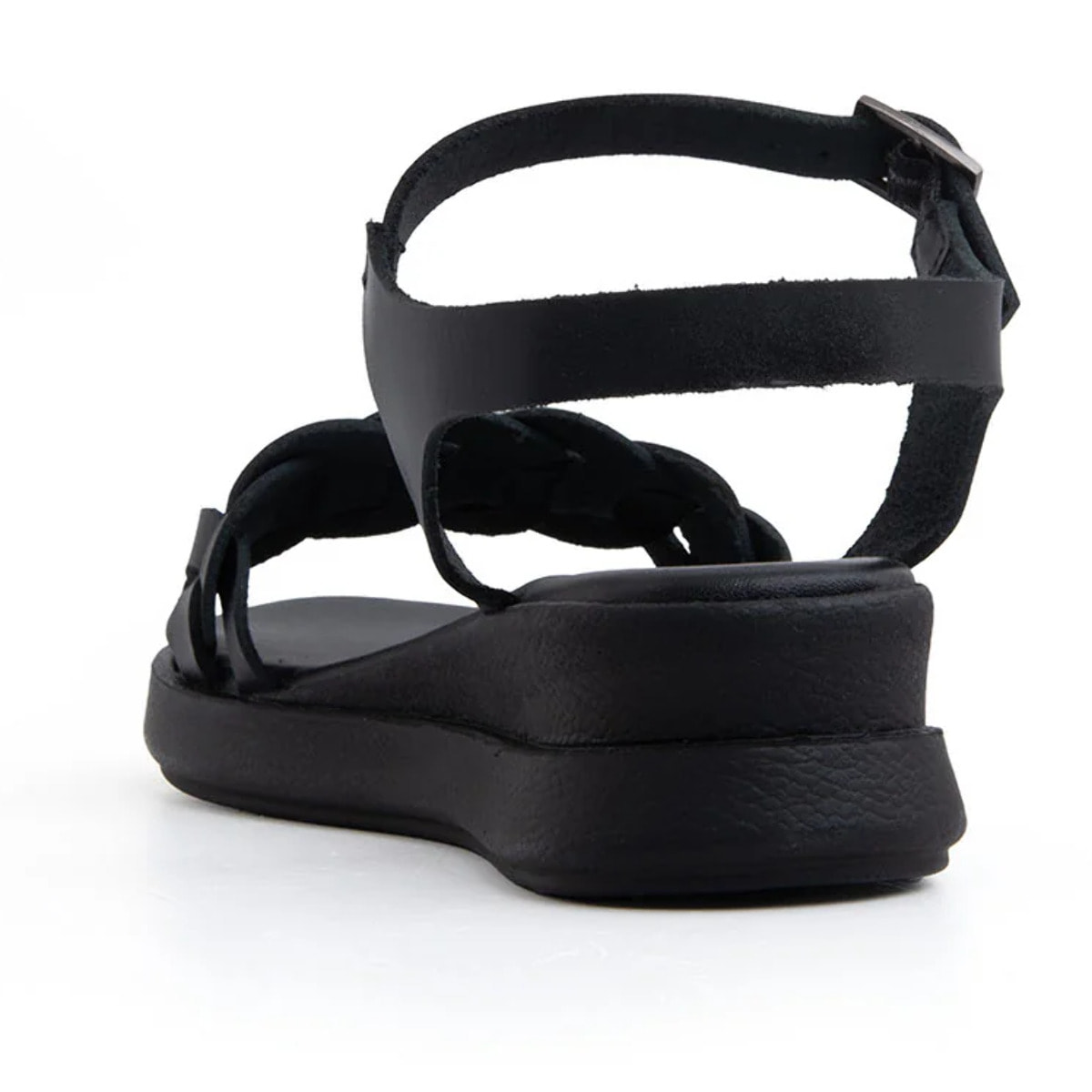 Sandalo platform urban wave in vera pelle - NERO