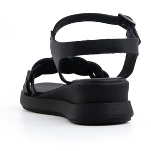 Sandalo platform urban wave in vera pelle - NERO