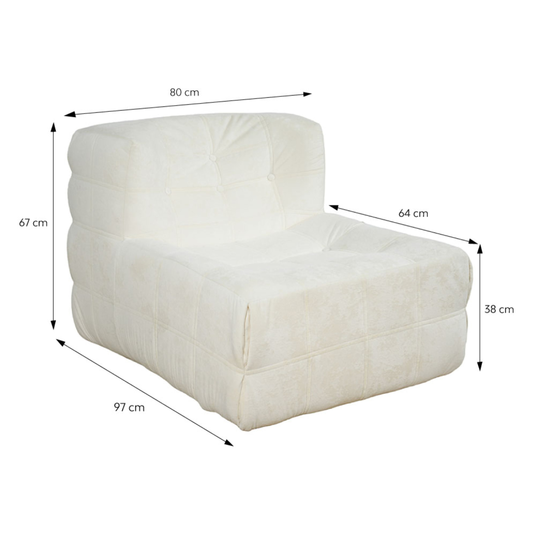 Fauteuil pouf compressé en velours beige ROSTOCK