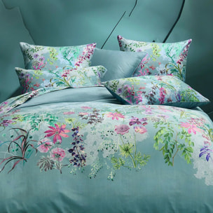 Lot de 2 taies satin de coton 90 fils/cm² 115 g/m² imprimé bleu violet Ombres boisees givre