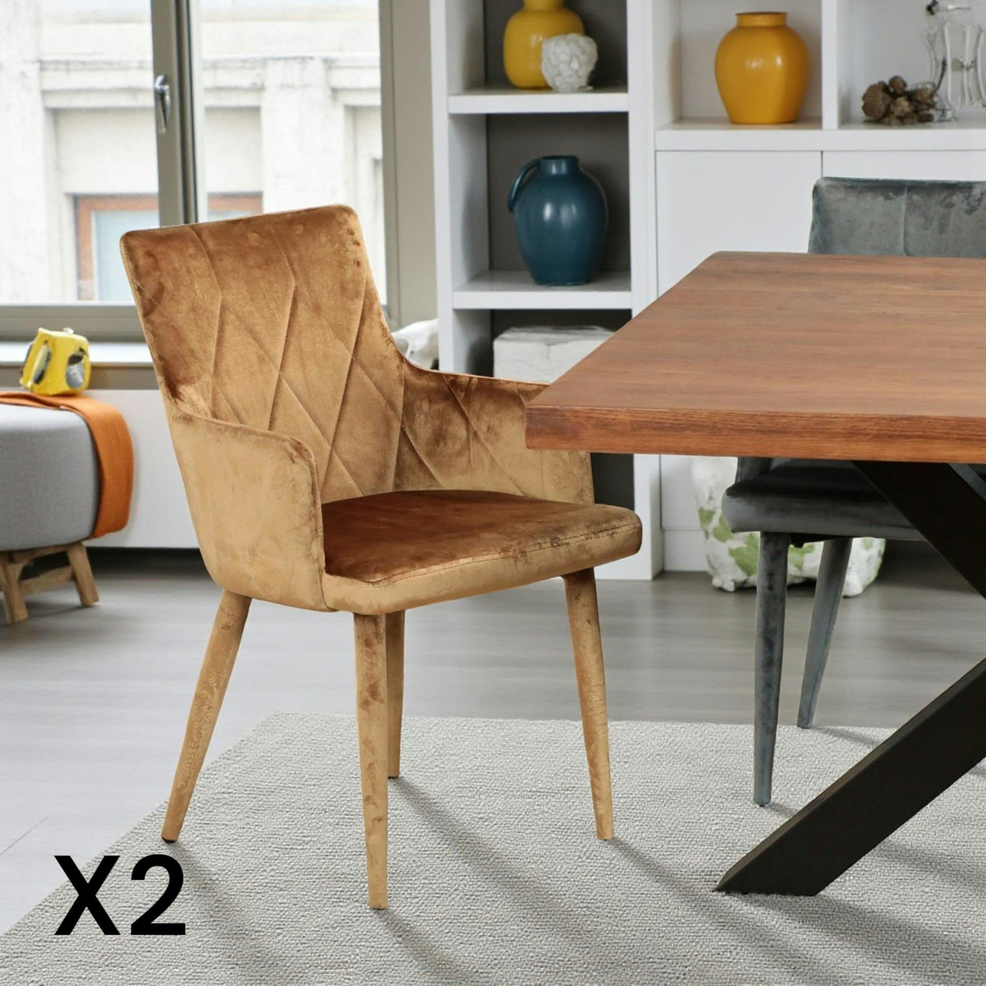 Fauteuil de table en velours doré (lot de 2) HAWAI