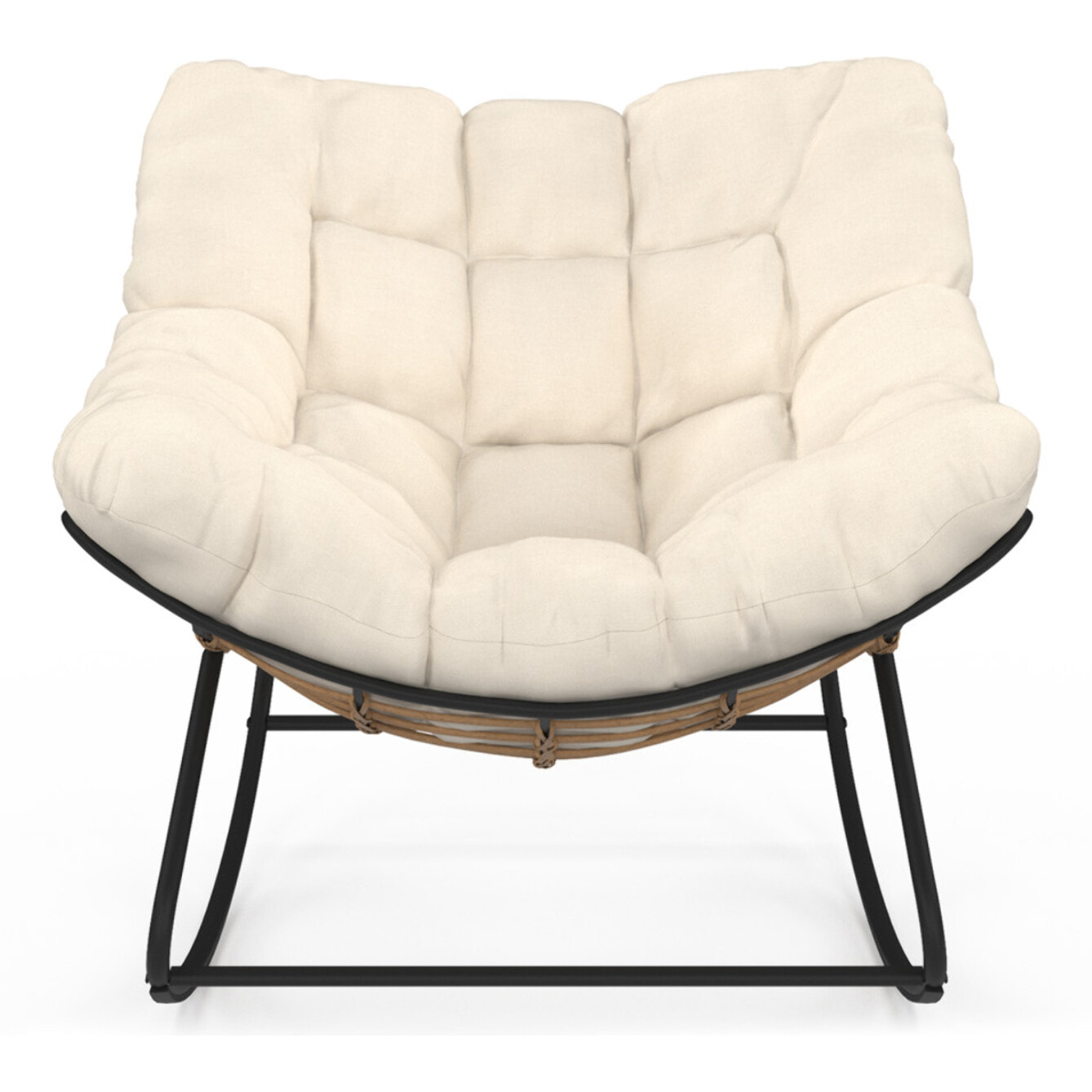 Fauteuil de jardin à bascule Lois rotin et coussin écru