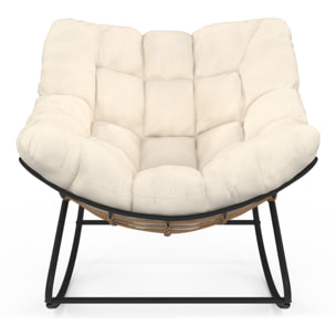 Fauteuil de jardin à bascule Lois rotin et coussin écru