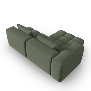 Canapé d'angle gauche modulable "Lorella" 3 places en tissu structurel vert olive foncé