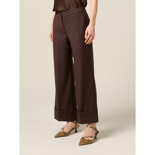 Oltre - Pantaloni cropped palazzo in flanella - Light Tan