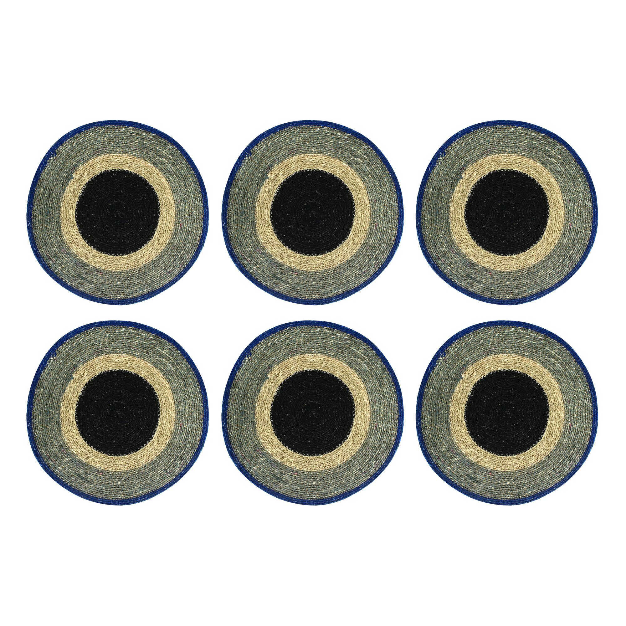 Lot de 6 sets de table bleu en jonc de mer 38cm LUNA