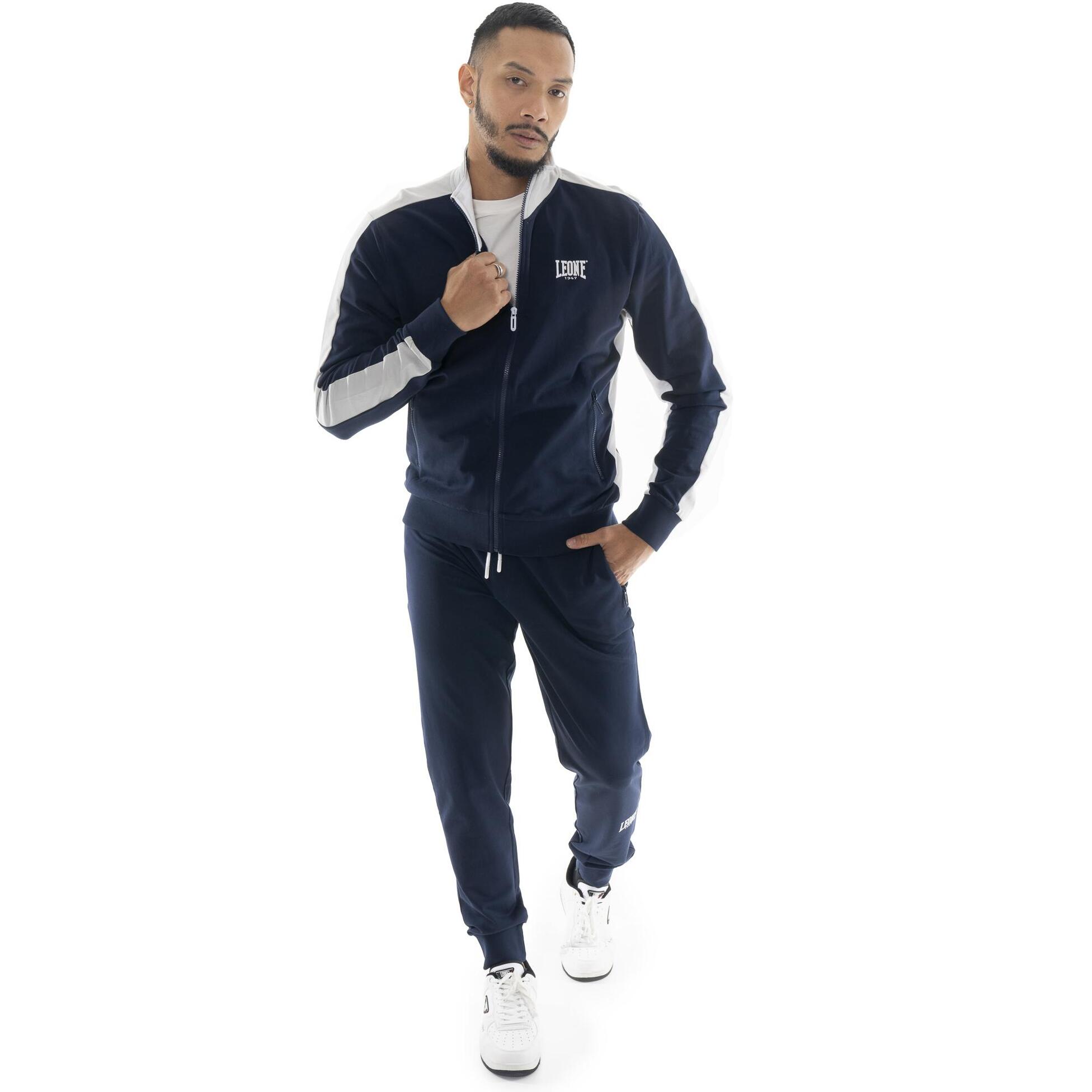 Tuta da uomo in cotone non garzato con colletto e zip Leone Basic