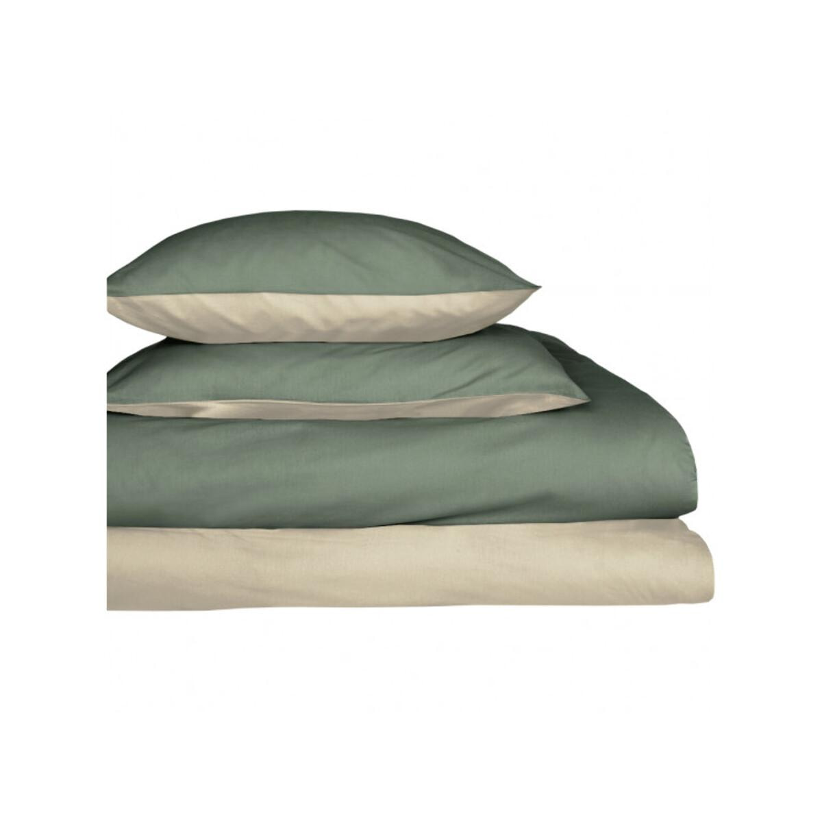 Housse de couette coton beige/vert et motif 240x220 cm - ASTI 885