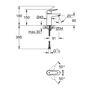 GROHE BauEdge Mitigeur monocommande Lavabo Taille S