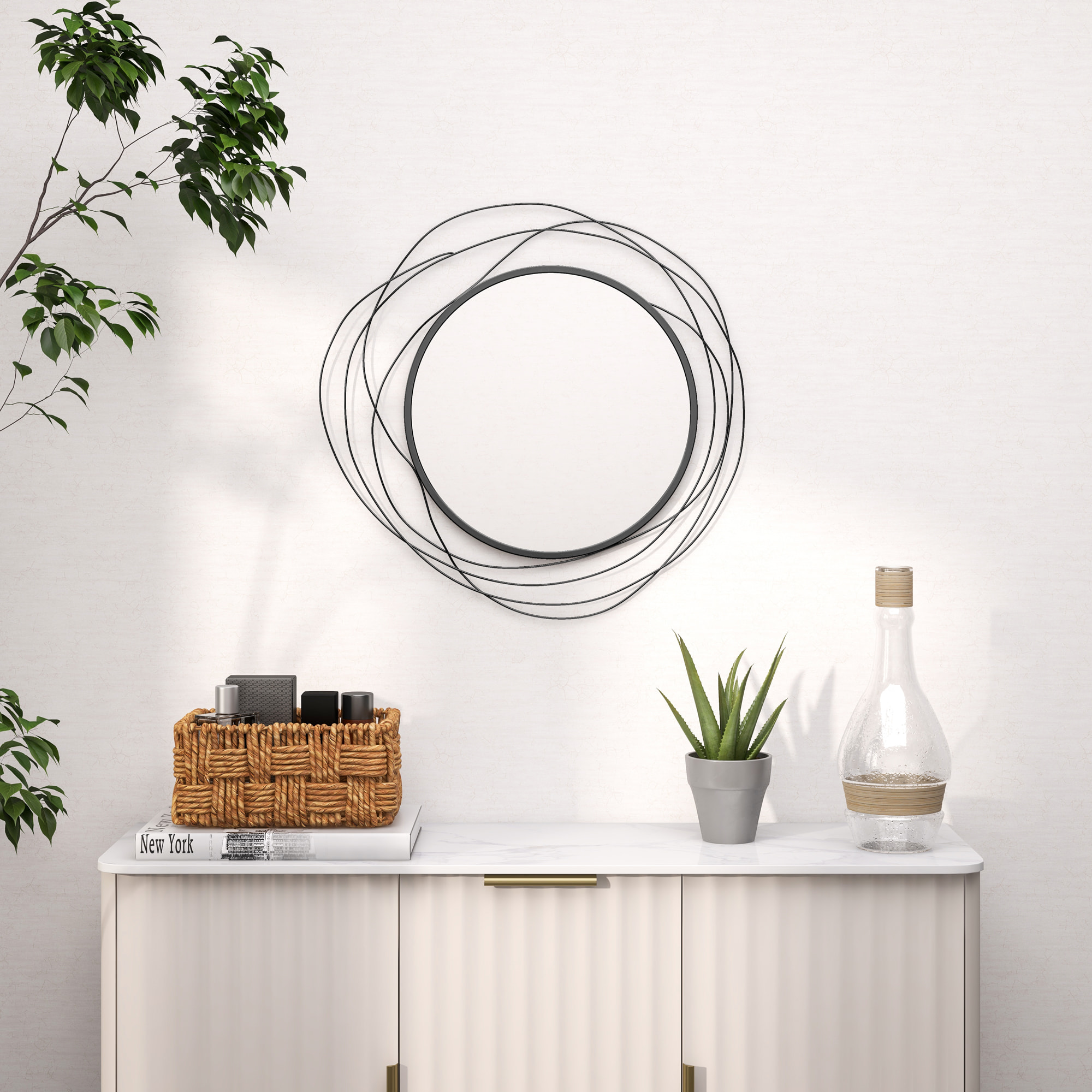 Miroir rond design moderne Ø 65 cm métal filaire noir