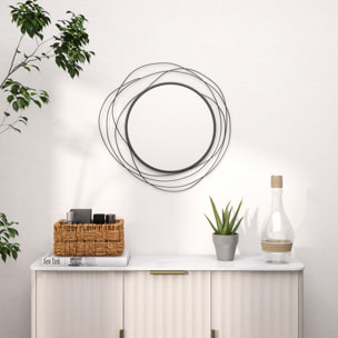 Miroir rond design moderne Ø 65 cm métal filaire noir