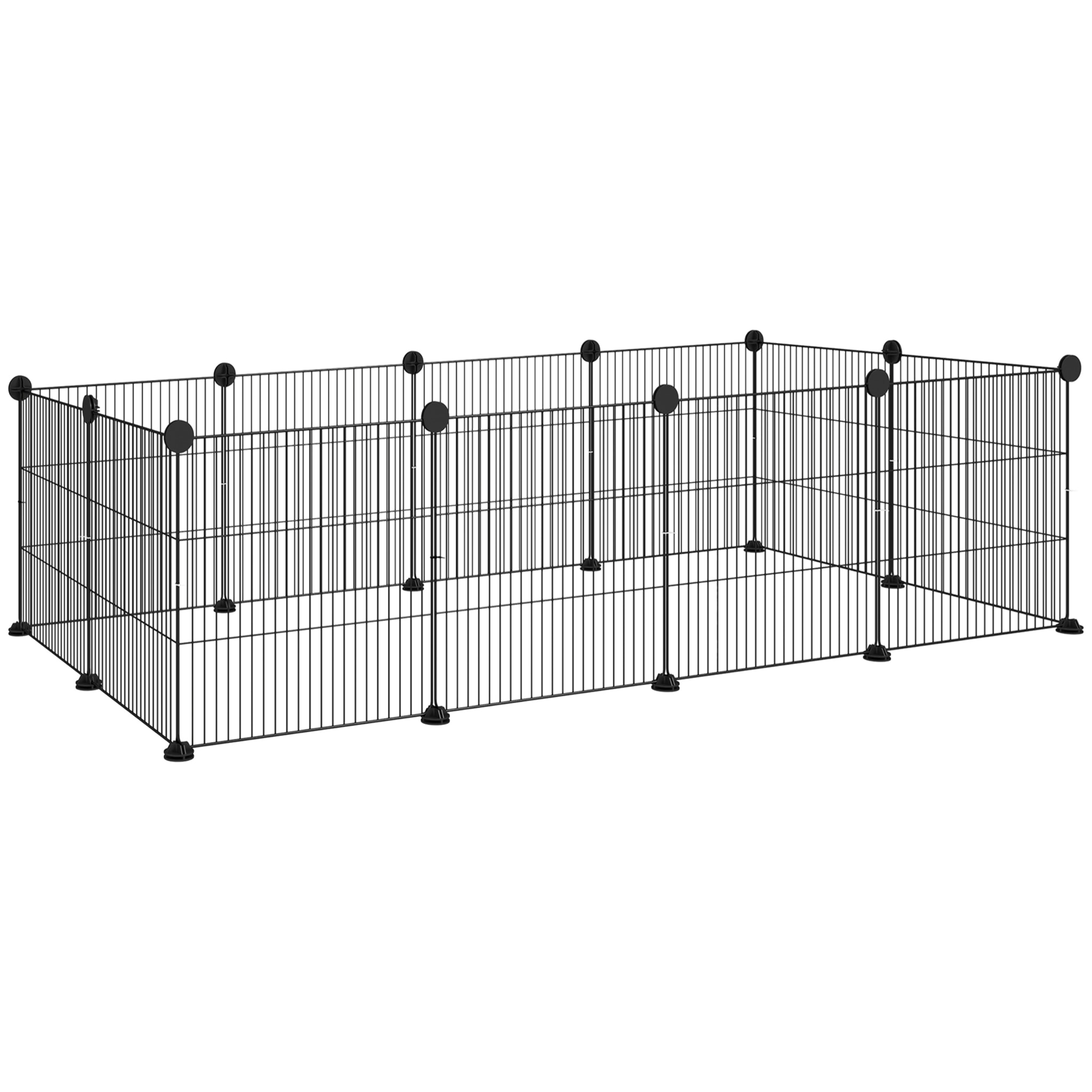 Valla Metálica para Mascotas con 12 Paneles Parque Metálico para Animales Pequeños Desmontable Diseño DIY para Erizo Conejos 140x70x35 cm Negro