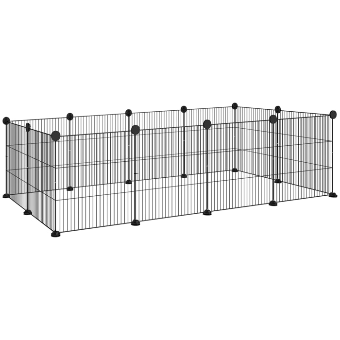 Valla Metálica para Mascotas con 12 Paneles Parque Metálico para Animales Pequeños Desmontable Diseño DIY para Erizo Conejos 140x70x35 cm Negro