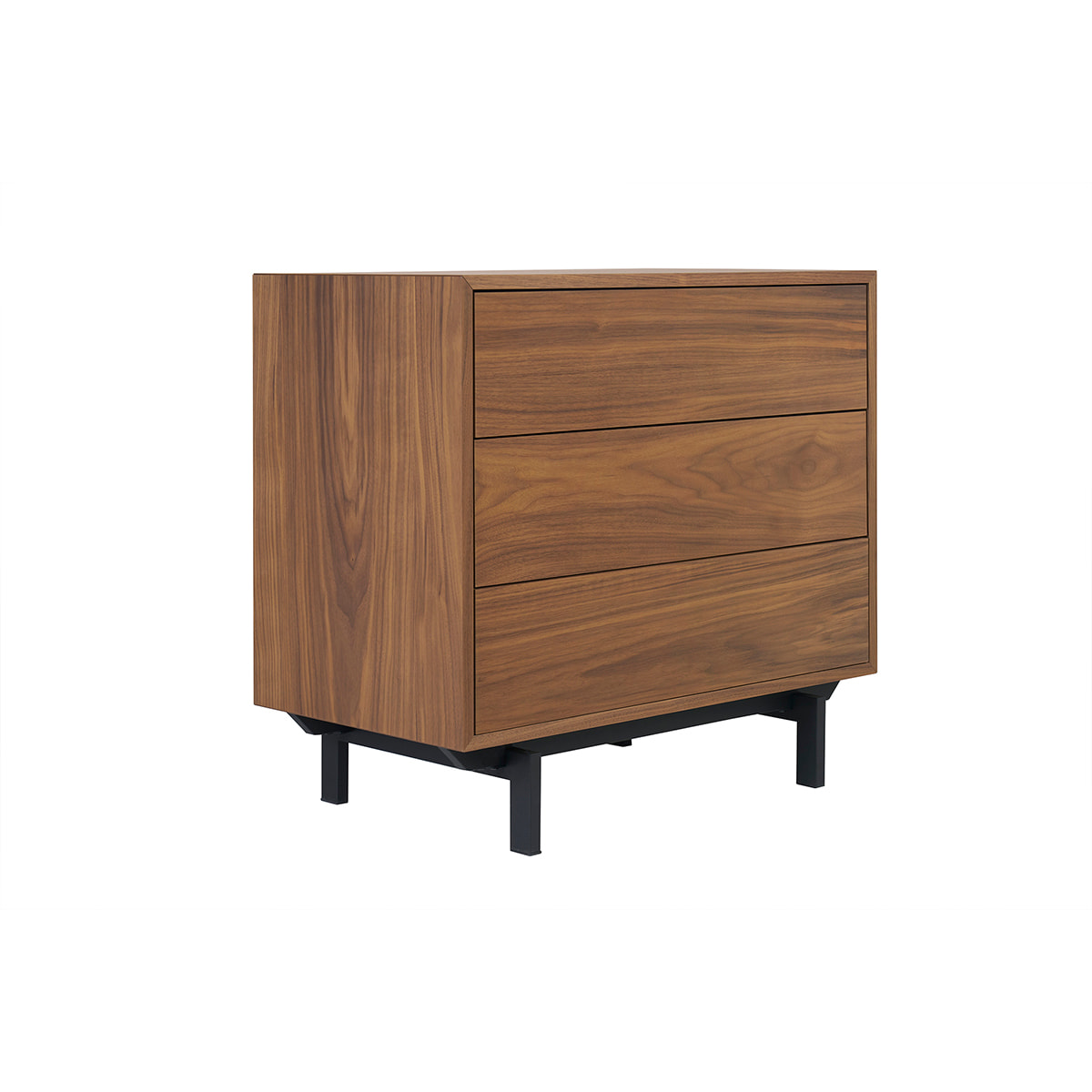 Commode vintage en bois foncé noyer et métal noir 3 tiroirs L81 cm MANNY