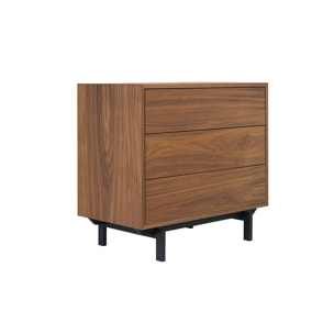 Commode vintage en bois foncé noyer et métal noir 3 tiroirs L81 cm MANNY