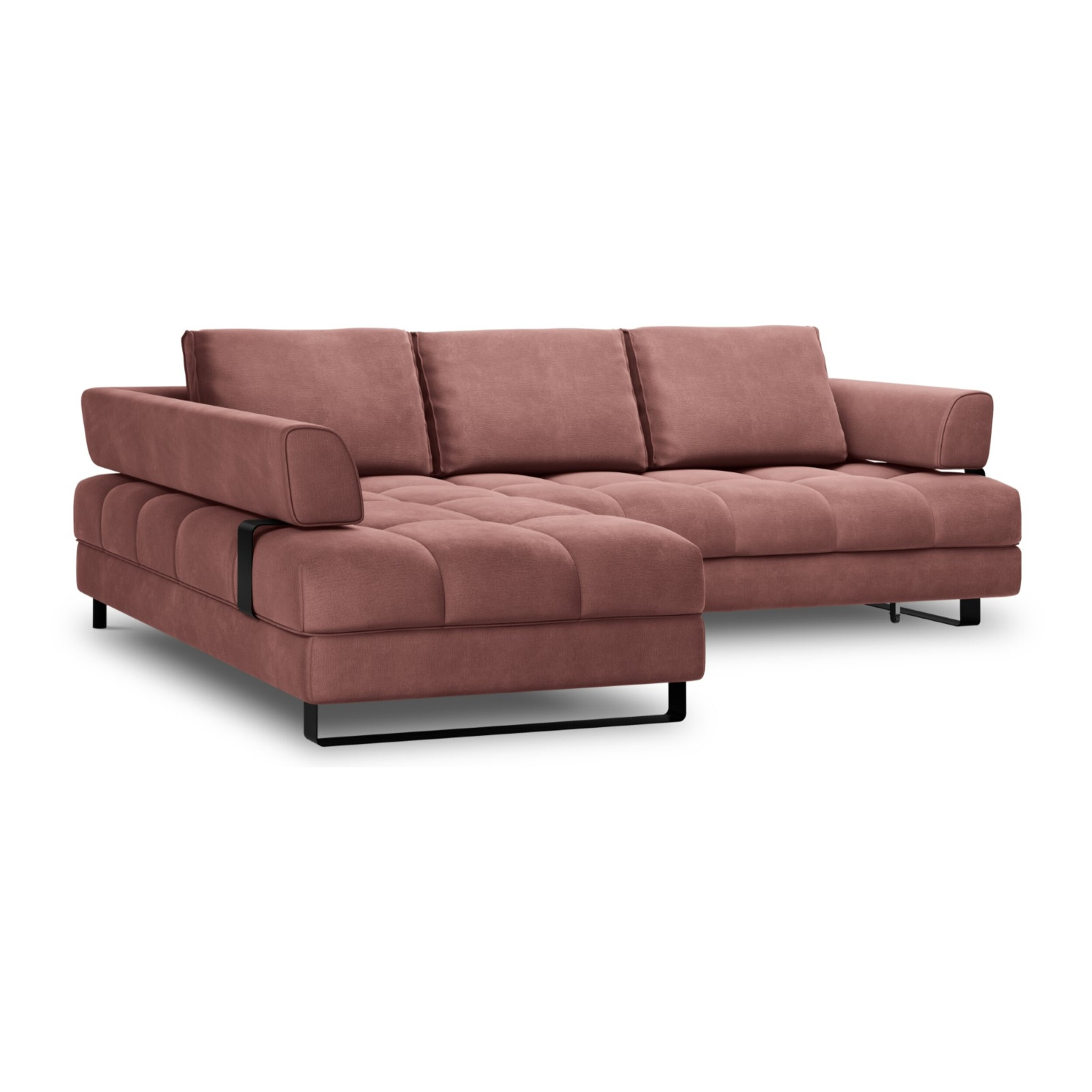 Canapé d'angle gauche convertible avec coffre de rangement "Clinton" 5 places en velours rose
