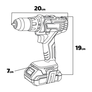 Nelton 20 - Trapano avvitatore a percussione a batteria Alfa Line, con 18 regolazioni e mandrino metallico 10mm, 1 batteria 2a + 1 batteria 4a + caricabatteria