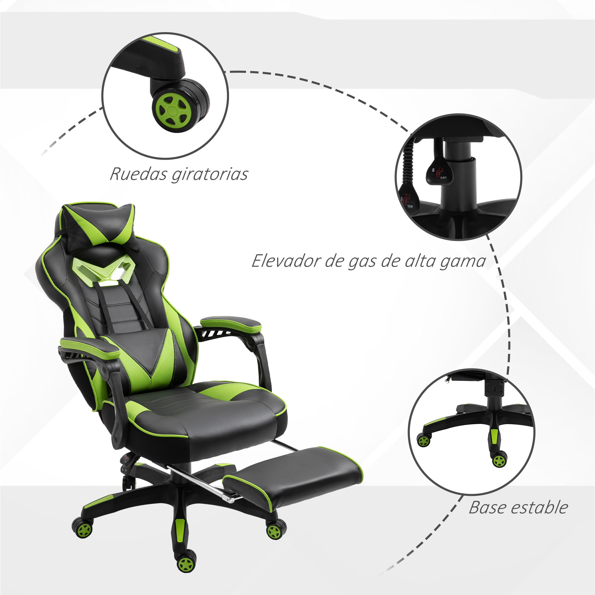 Silla Racing de Escritorio Reclinable Negro y Verde