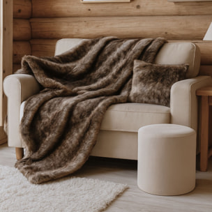 Plaid  imitation fourrure   - Effet loup brun doublé velours - Marron Brun