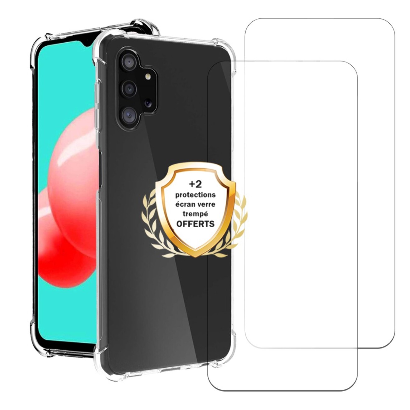 Coque Samsung Galaxy A32 5G Antichoc coins renforcés Silicone + 2 Vitres en verre trempé Protection écran