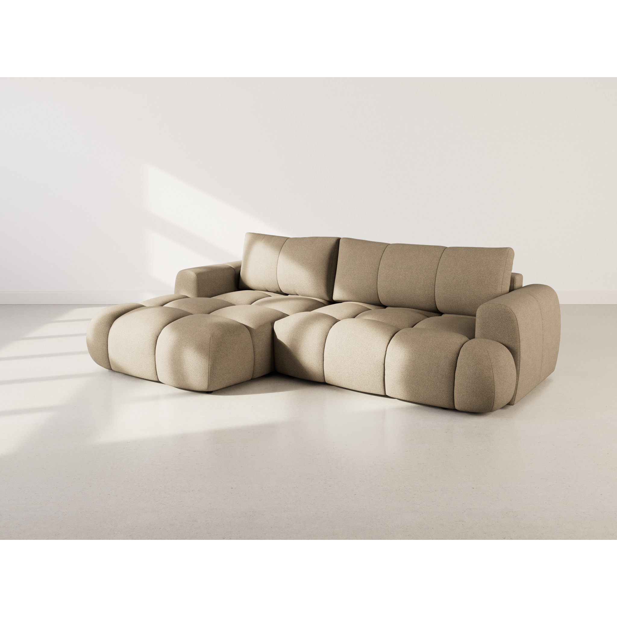 Yulin - Canapé d'angle gauche 4 places convertible avec coffre en tissu bouclette - Marron