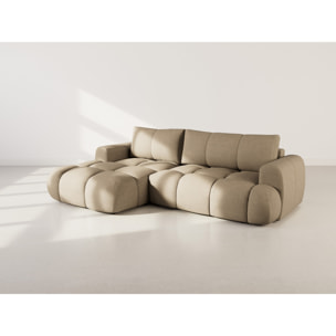 Yulin - Canapé d'angle gauche 4 places convertible avec coffre en tissu bouclette - Marron