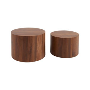 Lot de 2 tables basses rondes effet noyer. Ø58 x H 40cm / Ø50 x H 33cm SYLVA