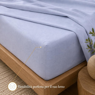 Completo lenzuola in cotone - azzurro