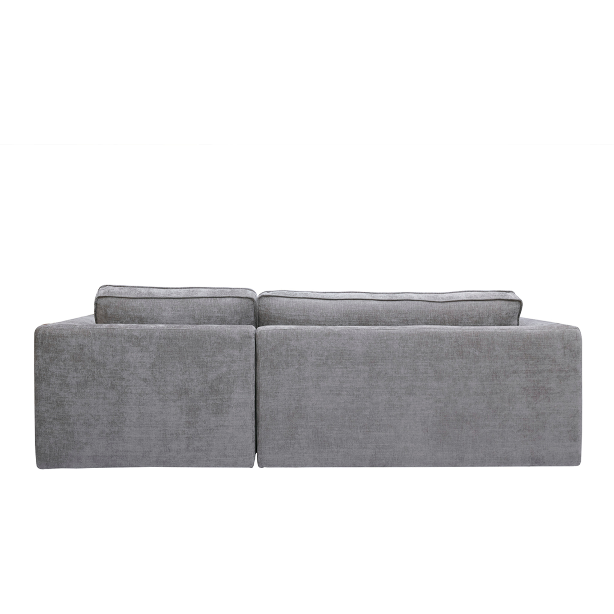 Canapé d'angle droit design en tissu effet velours texturé gris 3 places GRAMMY