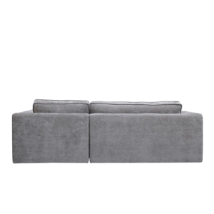 Canapé d'angle droit design en tissu effet velours texturé gris 3 places GRAMMY