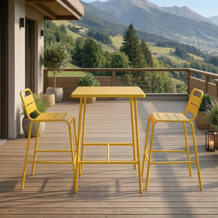 Ensemble table de bar et 2 chaises hautes d'extérieur jaune EVORA