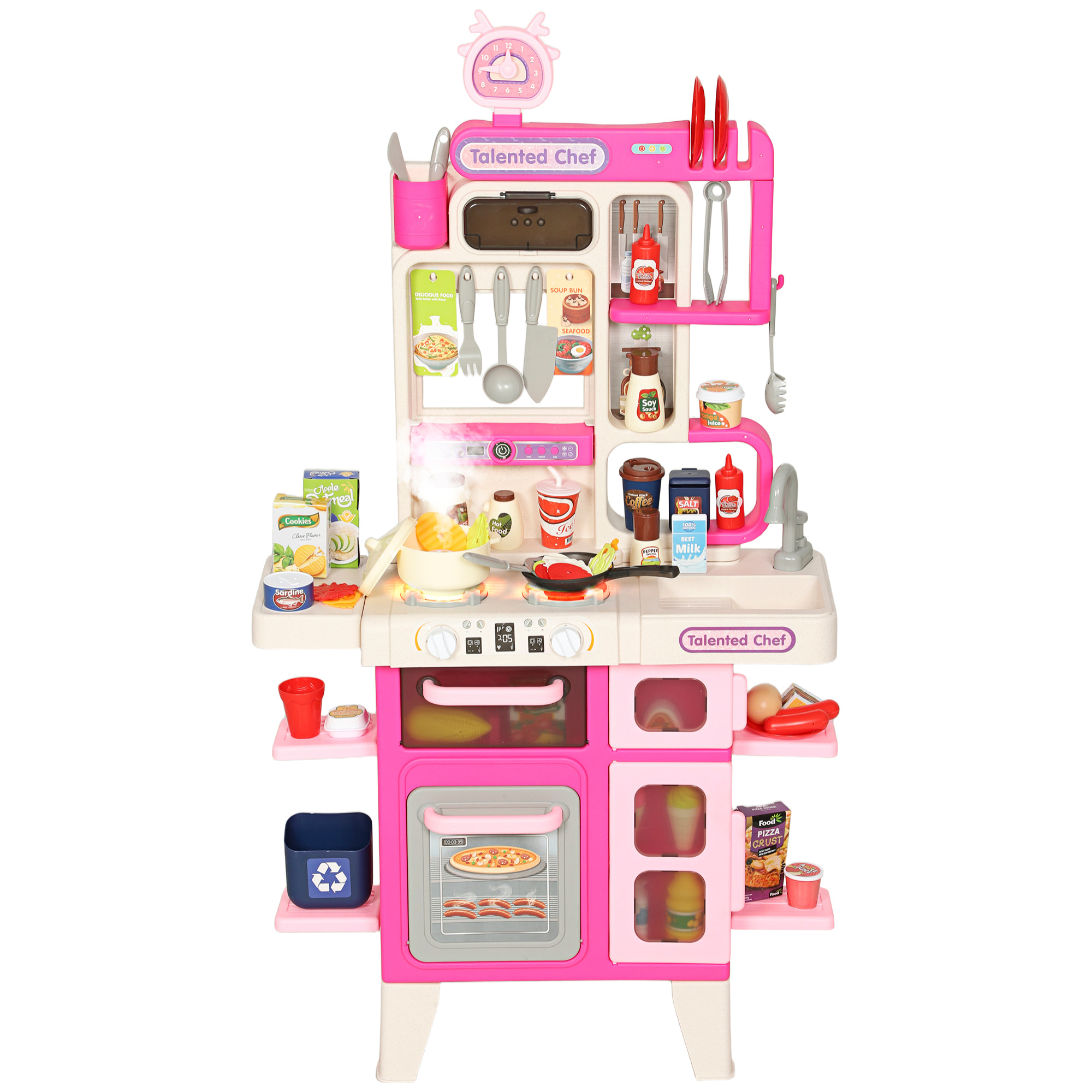 Cocina de Juguete con Luces y Sonido, Cocinita Infantil con Accesorios, Fregadero, Ollas, Utensilios y Alimentos Falsos, Juguetes para Niños a Partir de 3 Años, 52,5x22x100 cm, Rosa