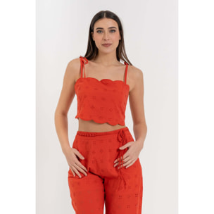 Kocca - Top crop in cotone sangallo con spalline a fiocco Donna